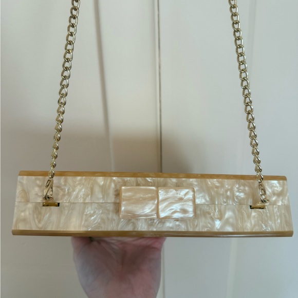 CultGaia-inspired Pink Cream Clutch with Gold Chain - Picture 2 of 4